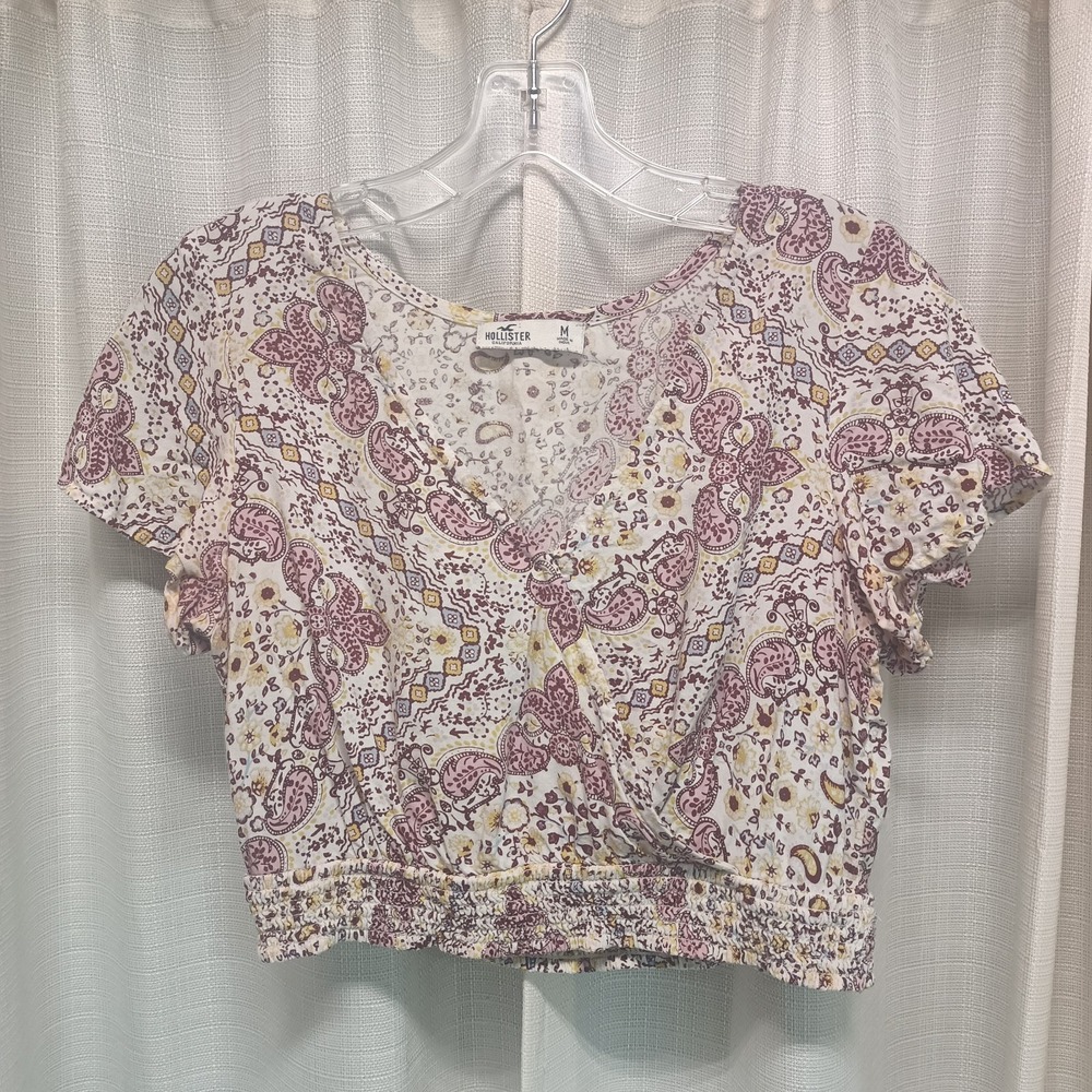 Hollister Women's Size M Multicolor Paisley Short Sleeve‎ Crop Top Shirt Vtg Y2K